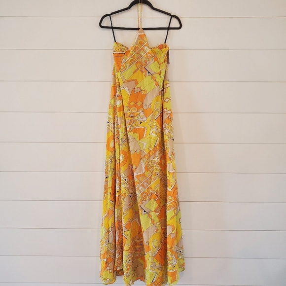 S/W/F Halterneck Poolside Yellow Maxi Dress Size Small - Picture 3 of 12